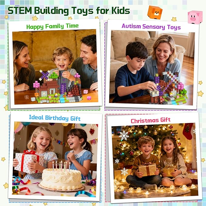 OUGUI 200 PCS Magnetic Blocks Building Block Kids - Magnet Cubes Boy Girl Constructions Toys STEM Montessori Educational Stacking Sensory Toy for Ages 3 4 5 6 7 8 9 10 11 12 Christmas Birthday Gift