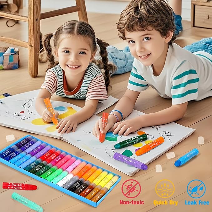 Stocking Stuffers for Kids, Tempera Paint Sticks with 24 Assorted Colors, Washable Paint Set for Toddler 1-3 2-4, Quick Drying and No Mess Paint for Arts and Crafts Supplies