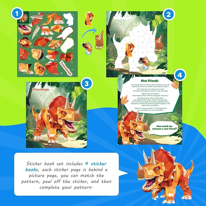 4Pcs Educational Sticker Puzzle Book for Kids, Travel Puzzle Sticker by Number Activity Books with Story - Airplane Car Road Trip for Girls Kids Early Learning, Screen Free, Separation Anxiety Gifts