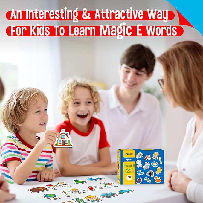 50 PCS Magic E Object Magnets, Magnetic Thickened Fridge Magnets Adorable Educational Phonics Learning Toys for Preschooler, Kindergarteners, Kids 3+ - Image 5