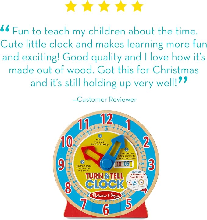 Melissa & Doug Turn & Tell Wooden Clock - Educational Toy with 12+ Reversible Time Cards - Image 6