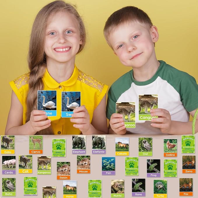 gisgfim 100 PCS Memory Matching Games Spanish English Bilingual Animal Memory Matching Games Educational Game for Kids and Adults A Fun & Fast Animal Game Toddlers Preschool Family Board Gift - Image 5
