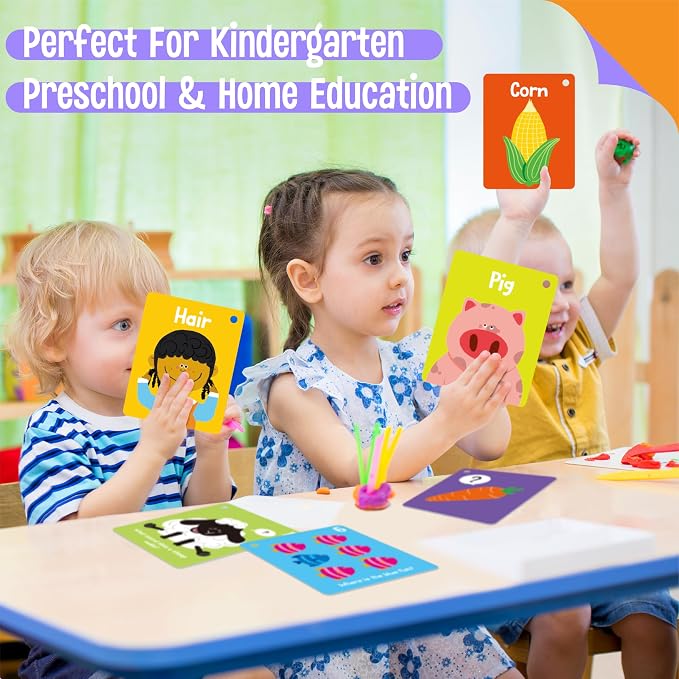 110 PCS Early Learning Flashcards, Double Sided Cards- Alphabet, Numbers, Foods, Animals, Shapes, Colors, Home Object with 4 Reclosable Rings, Learning Tool for Pre-K Kindergarten Toddlers - Image 6