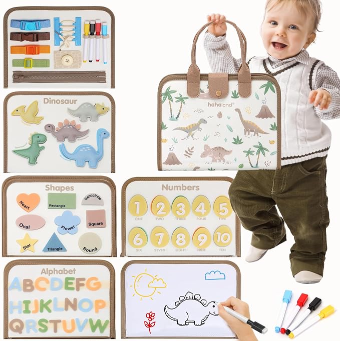 hahaland Montessori Busy Board for Toddlers Boy Travel Toys, Dinosaur by hahaland