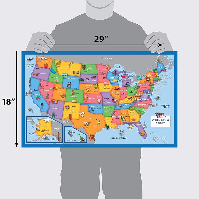 2 Pack - World & USA Map for Kids [Illustrated] - 2 Poster Set (LAMINATED, 18" x 29") - Image 2
