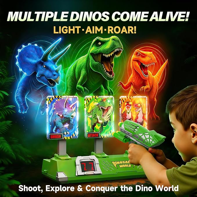 Toys for Boys Age 3-12, Kid Toys, 3 Dinosaur-Themed & 3 Dino Flashing Lights & Dino Claw Launcher, Fun Auto Reset Electronic Scoring Game with Sounds,3 4 5 6 7 8 9 10 11 12 Year Old Boy Birthday Gifts