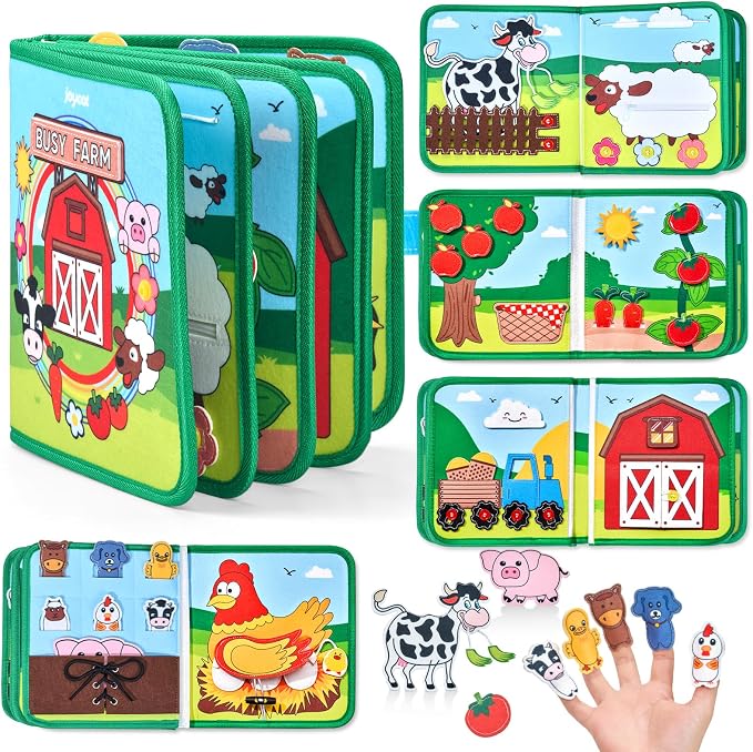 JoyCat Farm Busy Book for Toddlers 3 Year Old, Montessori Quiet Book by JOYCAT