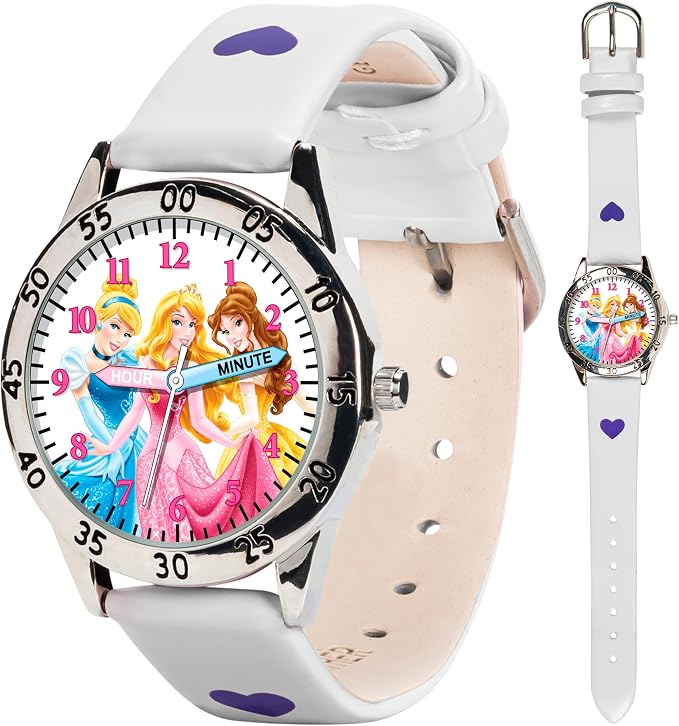 Disney Princess Time Teacher Watch for Kids – Easy Analog Time Learning, Colorful Princess Design, Adjustable Strap by Disney