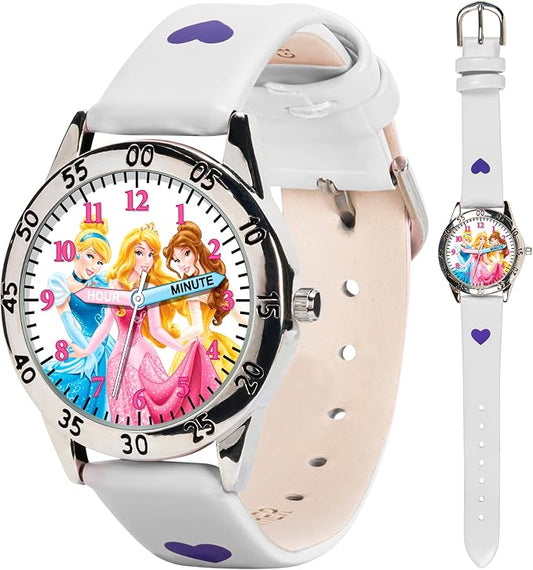 Disney Princess Time Teacher Watch for Kids – Easy Analog Time Learning, Colorful Princess Design, Adjustable Strap by Disney
