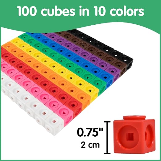 edxeducation Math Cubes, Set of 100 Counting Blocks, 5 Shapes and 10 Colors - Image 3