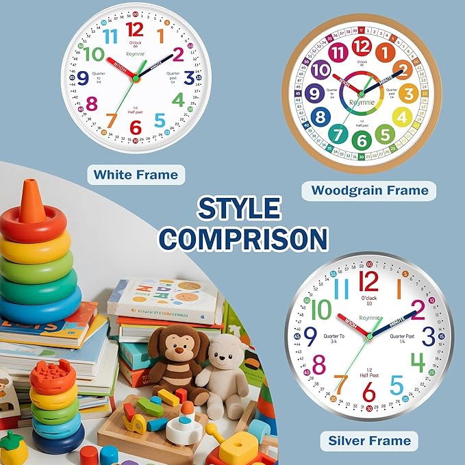 Roymnie Wall Clock for Kids Learning Battery Operated Teaching Silent 8" - Image 5