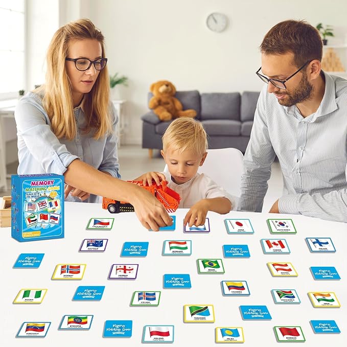 gisgfim 100 PCS Memory Matching Game Flags of The World Concentration Memory Card for Kids and Adults Learning Educational A Fun & Fast Countries of The World Matching Games - Image 6