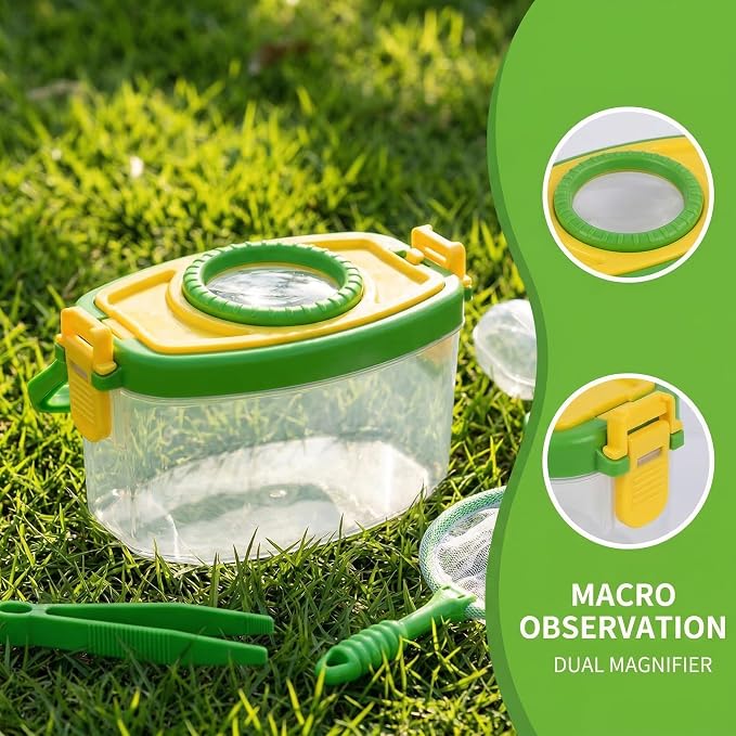 Bug Catcher Kit 6 Pcs - Insect Catching Set with Net, Bug Box, Magnifier & Tweezers - Outdoor Explorer Toy for Kids Age 3-12(Green 6 Pcs) - Image 7