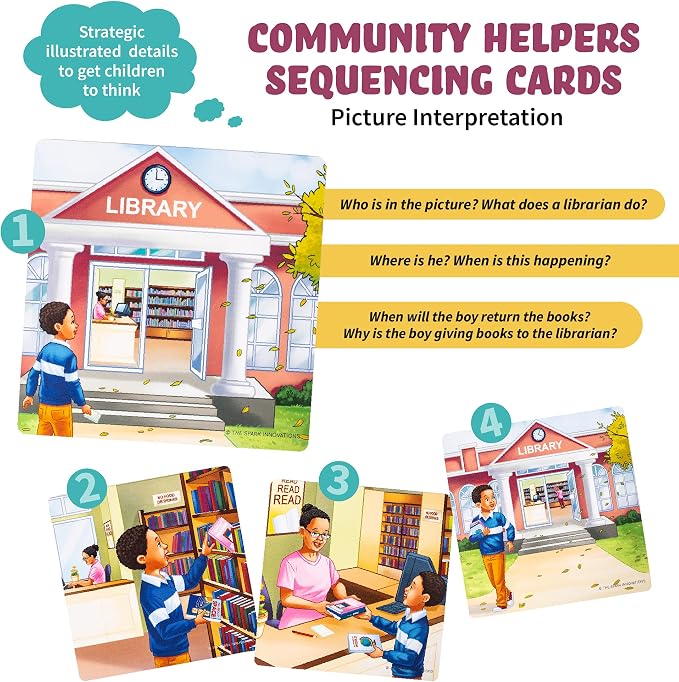 SPARK INNOVATIONS Kids Story Cards Sequence Game Large Storytelling and Sequencing Cards. Community Helper Stories for Sentence Building Educational Picture Card Games - Image 2