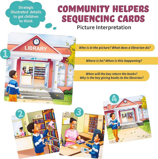 SPARK INNOVATIONS Kids Story Cards Sequence Game Large Storytelling and Sequencing Cards. Community Helper Stories for Sentence Building Educational Picture Card Games - Image 2
