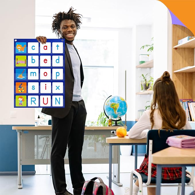 Magnetic Word Pocket Chart, 156 Double Sided Flashcards - CVC Words, First Words & 26 Letters, CVC Literacy Games, Phonics Reading and Spelling Learning Tool for Kindergarten Classroom - Image 7