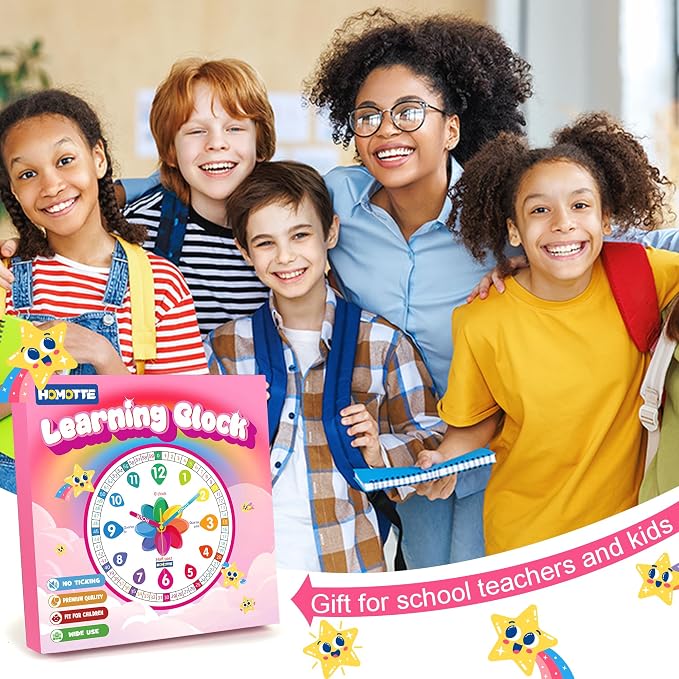 Homotte Learning Clock for Kids | Silent Telling Time Educational Clock - Image 7