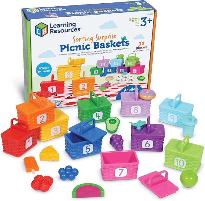 Learning Resources Sorting Surprise Picnic Baskets - Preschool Activities, Play Food for Toddlers, Color Sorting, Number Counter, Fine Motor Games, Birthday Gifts for Boys and Girls by LearningResources