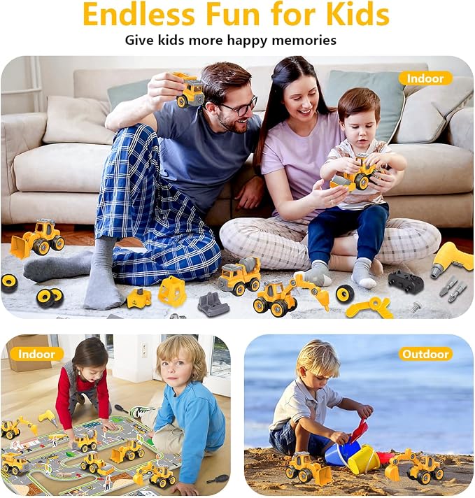 Take Apart Construction Truck Excavator Toys for Kids Ages 3-8, STEM Learning Building Toys with Electric Drill & Puzzle Play, Educational Engineering Birthday for Boys Kids Toddlers - Image 6