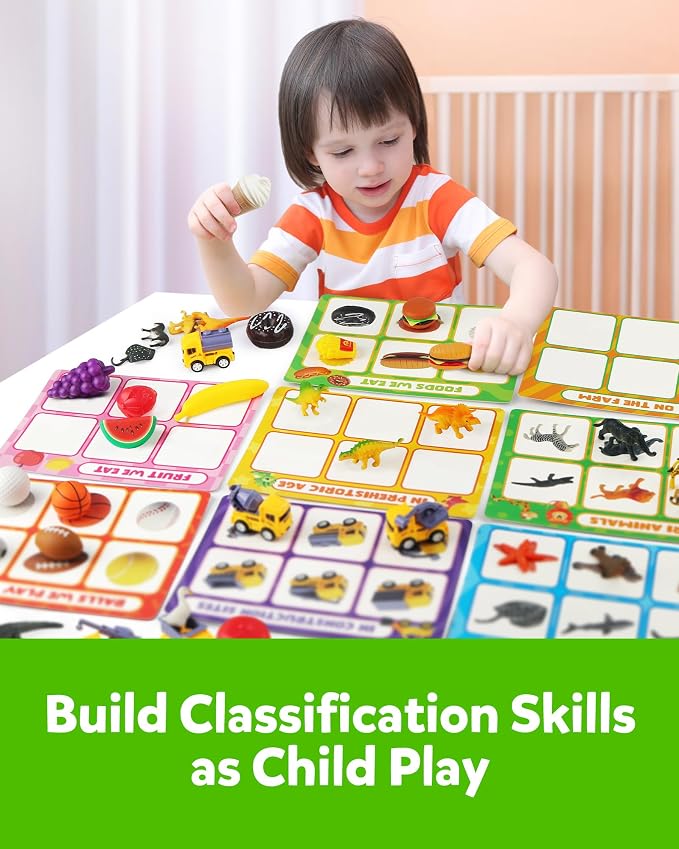 Coogam Sorting Toy for Toddlers, Animals Dinosaurs Fruits Vehicles Foods Fishes Balls Farm Playset, Fine Motor Montessori Game Preschool Educational Learning Gift for Year Old Kids - Image 4