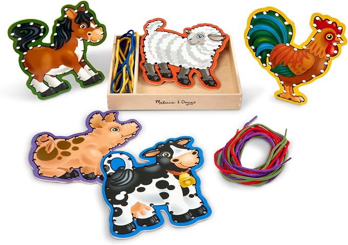 Melissa & Doug Lace and Trace Activity Set: 5 Wooden Panels and 5 Matching Laces - Farm - Image 4