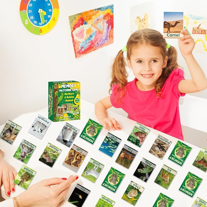 gisgfim 100 PCS Memory Matching Game Adult & Baby Animal Memory Games Educational Matching Game for Kids and Adults A Fun & Fast Animal Memories Games Toddlers Preschool Family Board Gift - Image 6