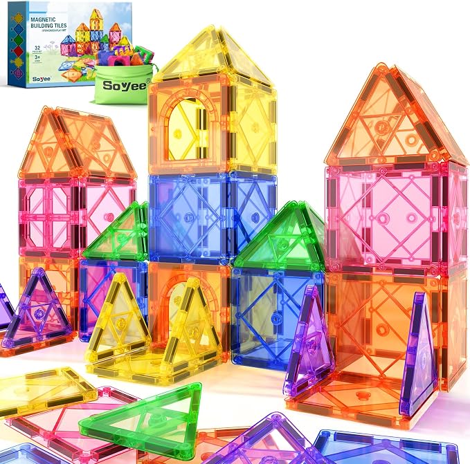 Magnetic Tiles Toddler Toys Magnetic Building Blocks for Kids Ages 3-12 STEM Educational Toys for Girls & Boys Sensory Toys for Kids with Autism Classroom Must Haves Outdoor Toys by Soyee