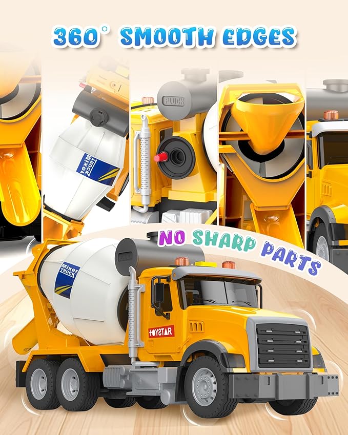 Toddler Trucks Toys for 3 4 5 6 7 Years Old Boys, 15'' Big Cement Mixer Truck with Lights&Sounds, Truck Vehicle, Kids Boy Toys Birthday Gift Car