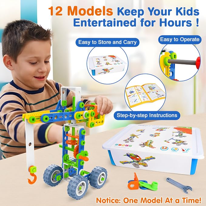 MOONTOY STEM Toys for 4 5 6 7 8+ Year Old Boy Birthday Gift, Building Toys for Kid Age 4-8 5-7 6-8 8-12, Preschool Educational Stem Kit for Boy Girl Christmas Idea Gift, 152PCS, 12 in 1 Building Toys - Image 3