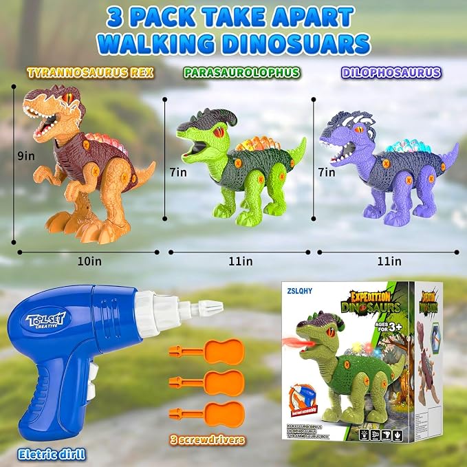 3PACK Take Apart Dinosaur Toys for Kids 3-5 with Lights & Spray - Image 2