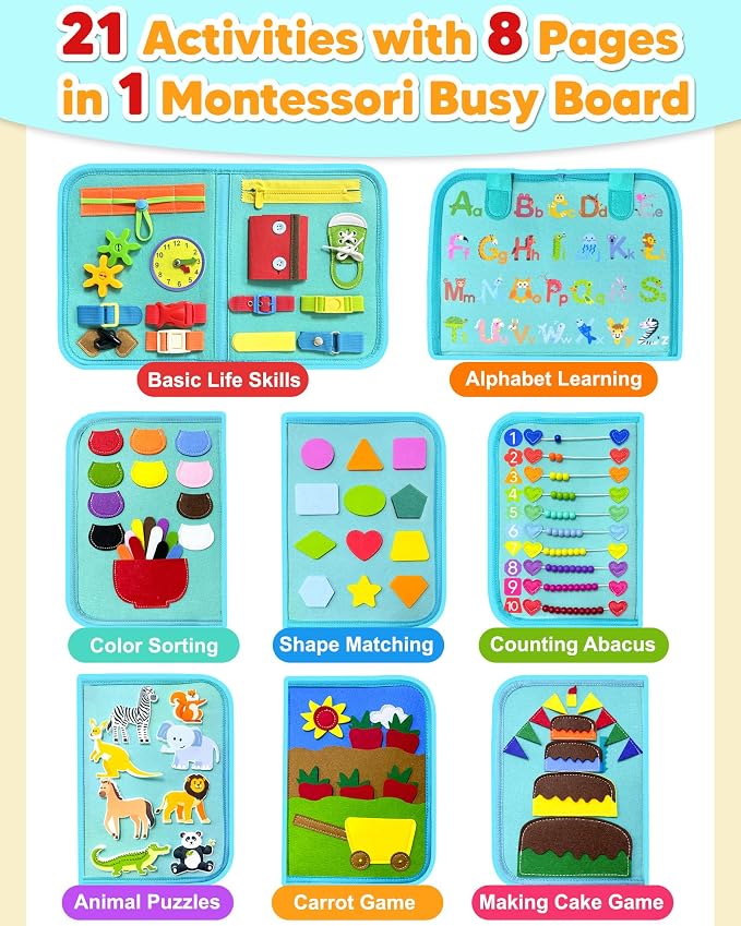 Exorany Busy Board Montessori Toys for Toddler Boy Girl Gifts Busy Book - Image 3