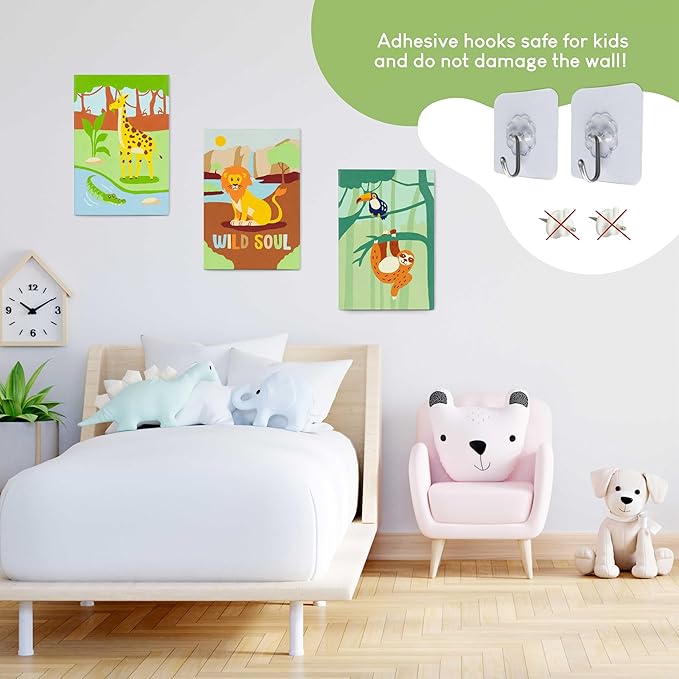 BONNYCO Paint by Numbers Kit for Kids Animals Pack 3 Canvas. Paint by Number, Canvas Framed Pre Drawn. Jungle Gifts for Boys, Arts and Kids Crafts 4-6 8-12. Pintar por Numeros Niños, Animal Crafts