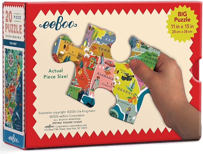 eeBoo USA Map 20 Giant Piece Children's Puzzle, 15" x 11" - Image 3