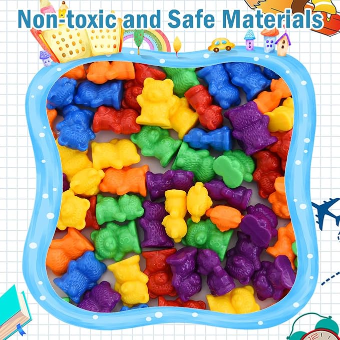 Timoo 120 Pcs Rainbow Counting Bears Math Manipulatives Color Sorting Bears Counting Bears (Green & Purple & Blue & Orange & Red & Yellow) - Image 4