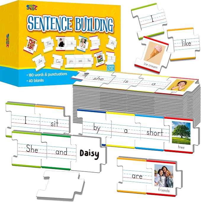 110PCS Sentence Building, Double-Sided Puzzles 180 Sight Words & 20 Blanks for Kids Learning Sentences, Early Reading, Writing & Language Practice-Educational Toy for Kindergarten, Grade 1st, 2nd by SpriteGru