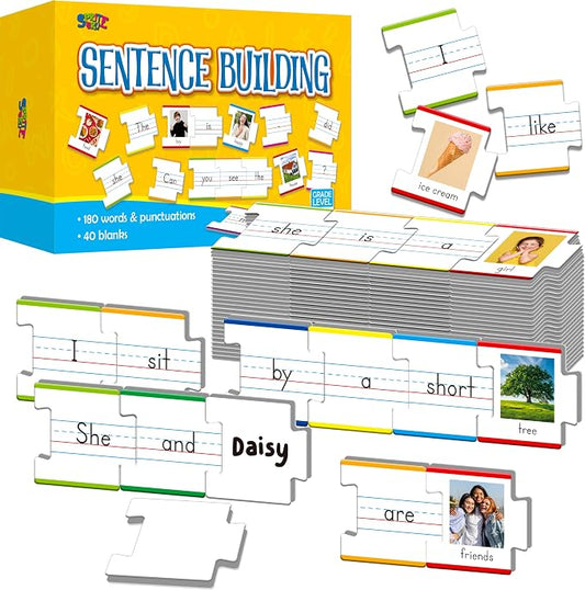 110PCS Sentence Building, Double-Sided Puzzles 180 Sight Words & 20 Blanks for Kids Learning Sentences, Early Reading, Writing & Language Practice-Educational Toy for Kindergarten, Grade 1st, 2nd by SpriteGru
