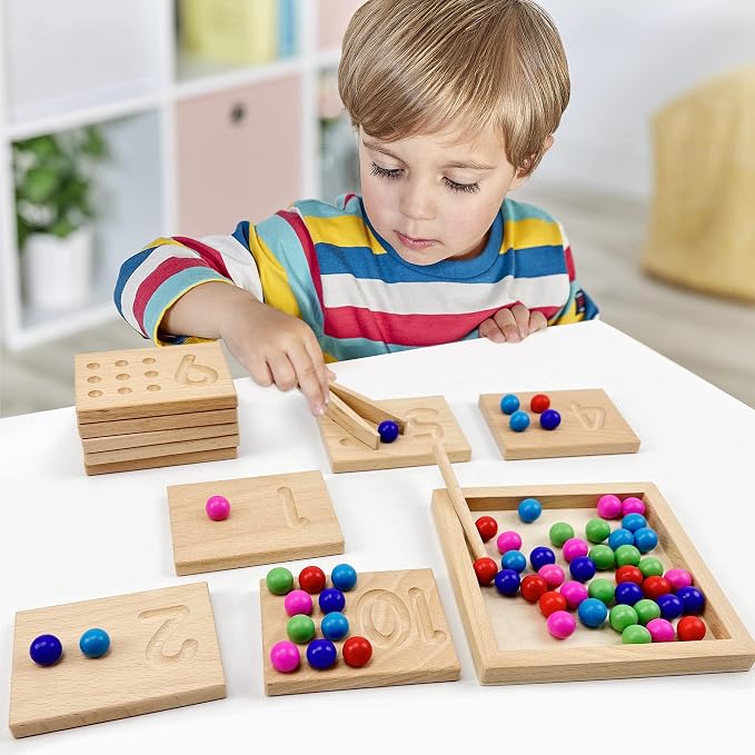 Wooden Number Tracing Board Set, Toddler Montessori Math Beads Counting Toy, Preschool Learning and Educational Math Game for Kids - Image 5