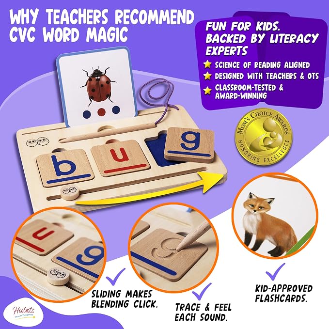 Hulats Wooden CVC Word Builder: Montessori Kindergarten Phonics Game 3-5 - Image 5