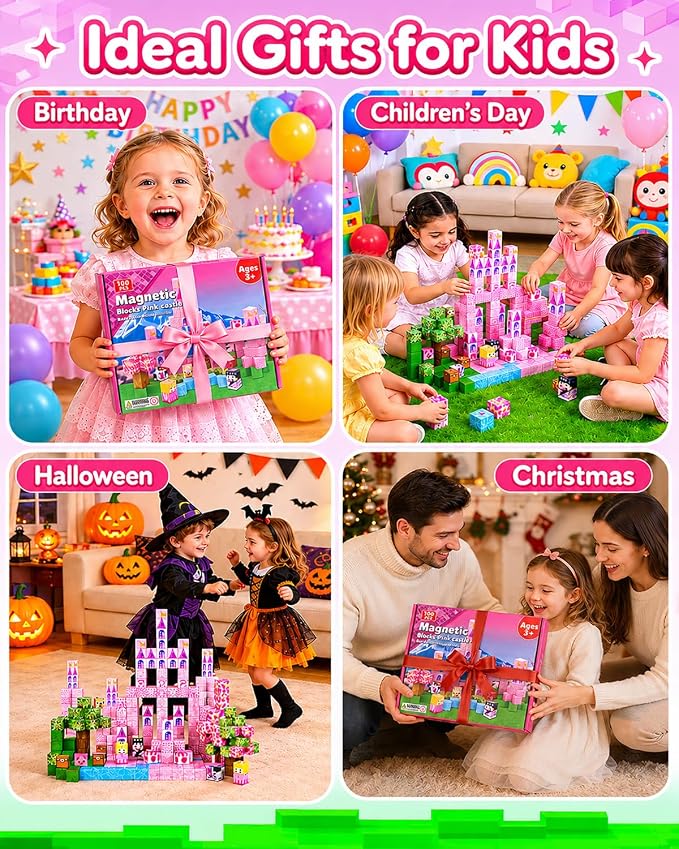 100PCS Princess Castle Magnetic Blocks for Girls, STEM Sensory Building Toys, 3D Magnetic Construction Set for Kids Ages 3-8, Birthday - Image 5