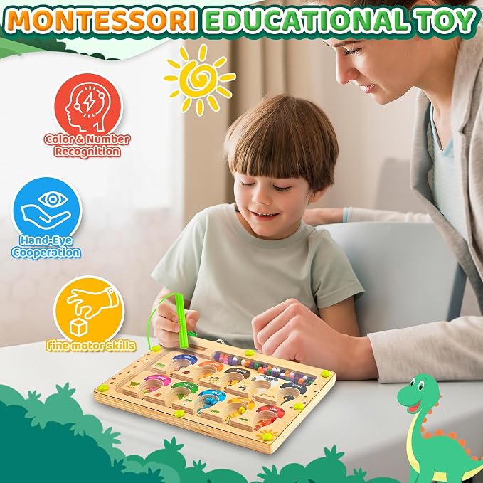 Busy Board Travel toys for Toddlers Kids, Montessori Toys Magnetic Color and Number Maze Puzzle, Dinosaur Learning Education Toys for Fine Motor Skills,Airplane Car Travel Activities Essential (Small) - Image 3