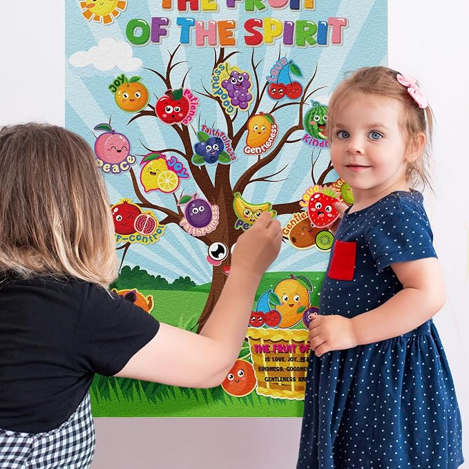 Cinrobiye Fruit of The Spirit Felt Bulletin Board Make Your Own Fruit of the Spirit Tree Crafts DIY Christian Bible Scene Set for Church VBS Sunday School Classroom Activities - Image 5