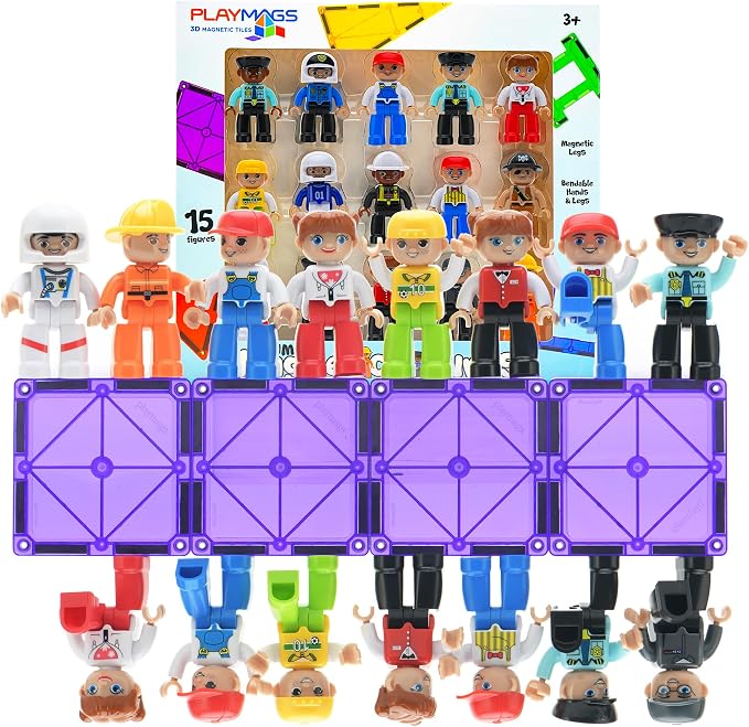 Playmags Large Magnetic Figures Community Set of 15 Pieces – 3” Play People Perfect for Magnetic Toys Building Blocks - STEM Learning Toys for Kids – Magnet Tiles Expansion Accessories Pack - Image 7