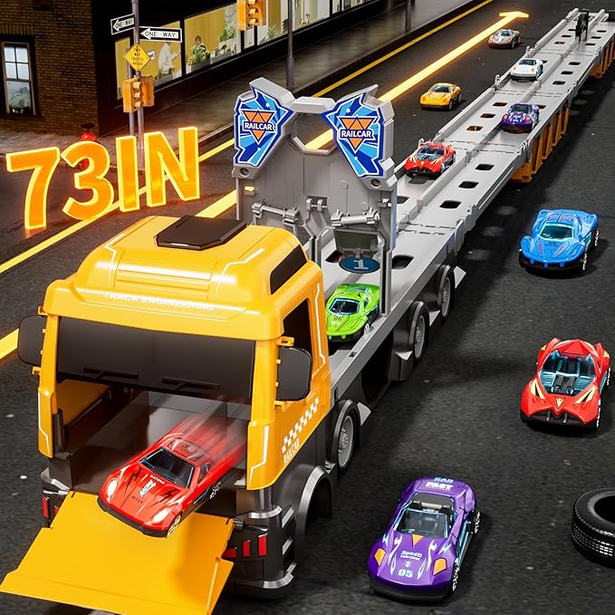 Transport Truck with 24pcs Die-Cast Cars Toys, Cars Toddler Toys Gifts for 2 3 4 5 6 7 Years Old Boys Girls