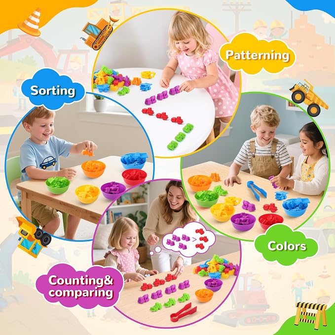 USATDD Counting Construction Vehicles Color Sorting Preschool Learning Matching Games Fine Motor Skills Toys Montessori Classroom Sensory Table Toys for Kids for Toddlers 3 4 5 - Image 5