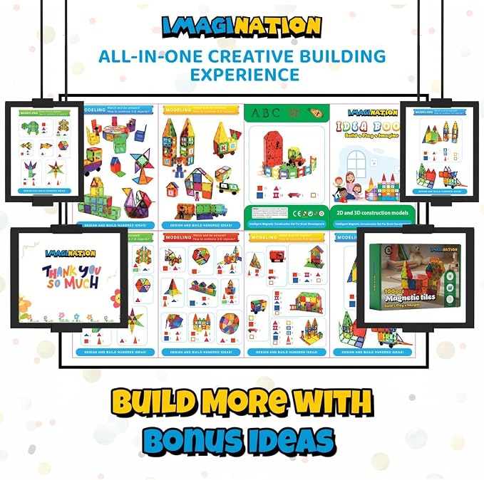 IMAGINATION Magnetic Building Tiles Set, 55 Pieces – Colorful Magnetic Blocks for Kids, STEM Learning Toy Set for 3+ Year Old Boys & Girls - Image 5