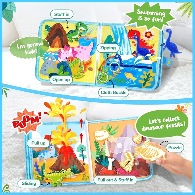 JoyCat Dinosaur Busy Book for Toddlers 3, Montessori Quiet Activity Toy - Image 3