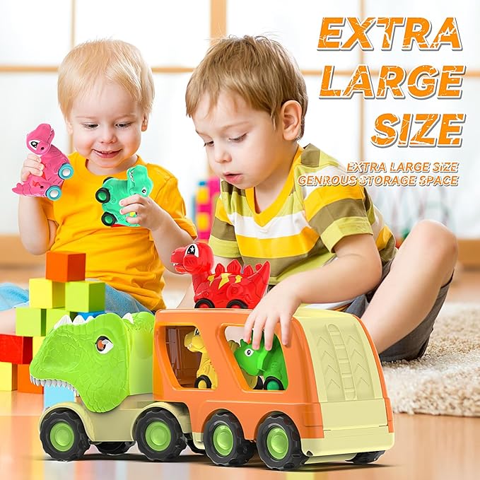 Veslier Dinosaur Toys for Kids 2-4 3-5 with 6 Dinosaur Car Vehicles, Dino Transport Carrier Truck with Music and Roaring Sound Christmas Birthday Gift for 2+ Year Old Boys.
