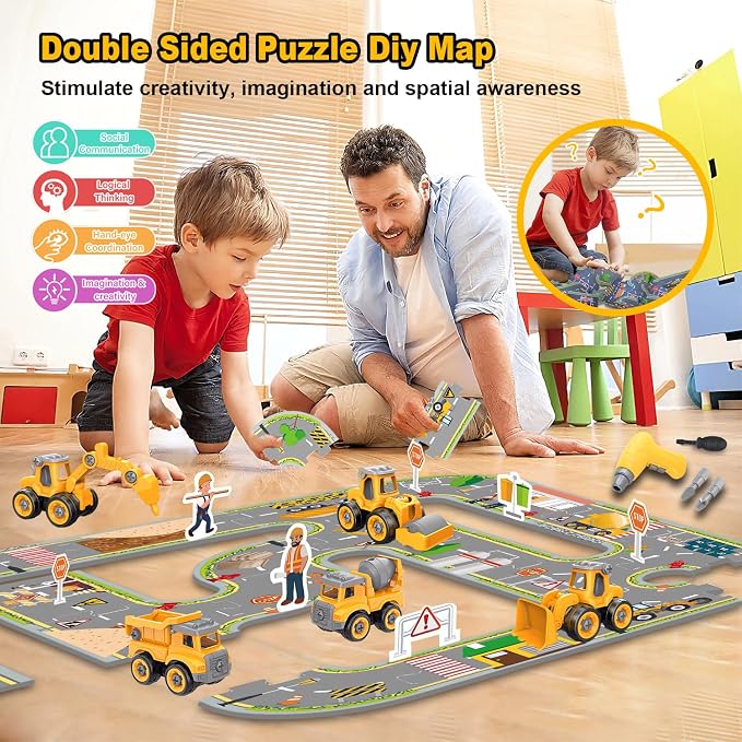 Take Apart Construction Truck Excavator Toys for Kids Ages 3-8, STEM Learning Building Toys with Electric Drill & Puzzle Play, Educational Engineering Birthday for Boys Kids Toddlers - Image 2