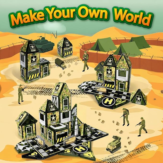 42PCS Mini Magnetic Tiles Army Base Travel Set with Iron Box - Image 6