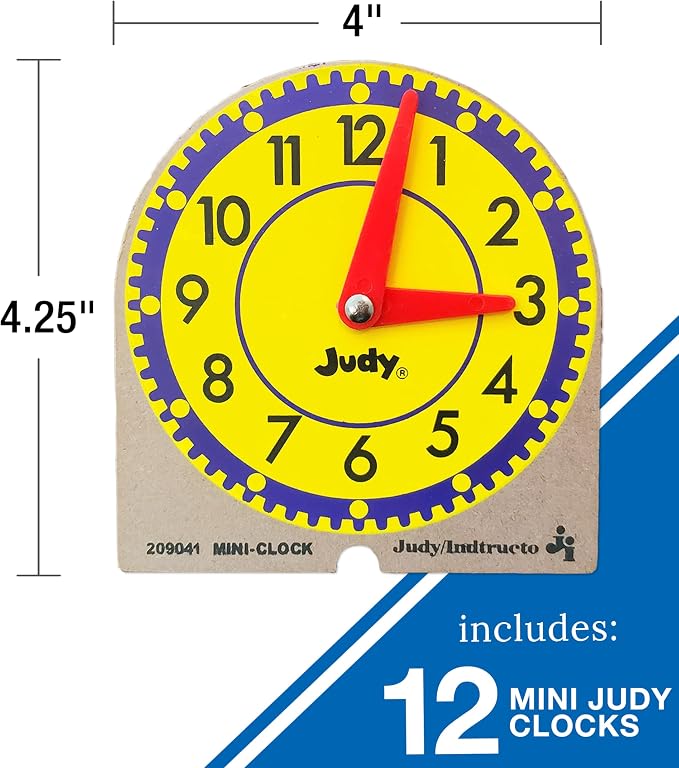 Judy Carson Dellosa 12 Mini Judy Clocks Set, 4" x 4" Learning Clock for Kids Ages 4-8, Kids Analog Clock for Teaching Time, Teaching Time Activity Set for Schools, Homeschool and Daycare - Image 2